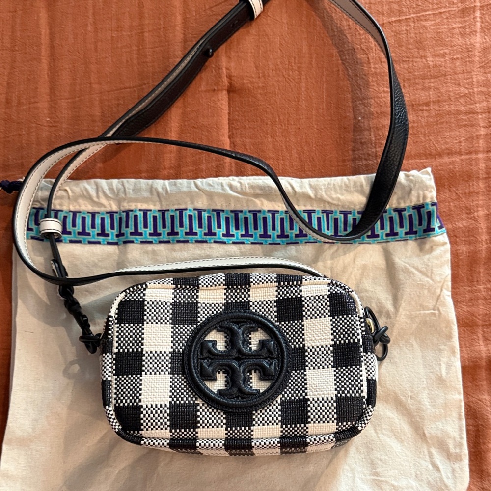 Tory Burch Black and Cream Checkered Crossbody Bag